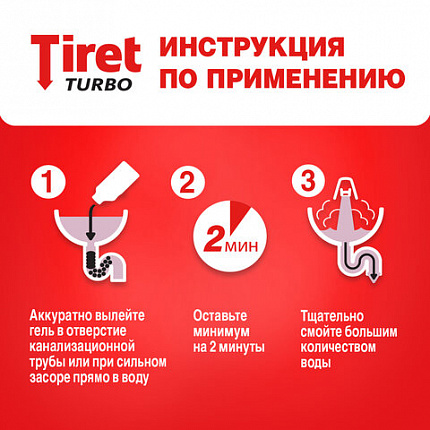Средство для прочистки канализационных труб 500 мл, TIRET (Тирет) "Turbo", гель, 8147369