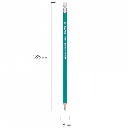 Карандаш чернографитный STAFF "EVERYDAY" BLP-963, 1 шт., НВ, с ластиком, пластиковый, зеленый корпус, 180963
