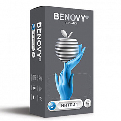 Перчатки нитриловые смотровые 50 пар (100 штук), размер 6-7, S (малый), голубые BENOVY Nitrile Chlorinated