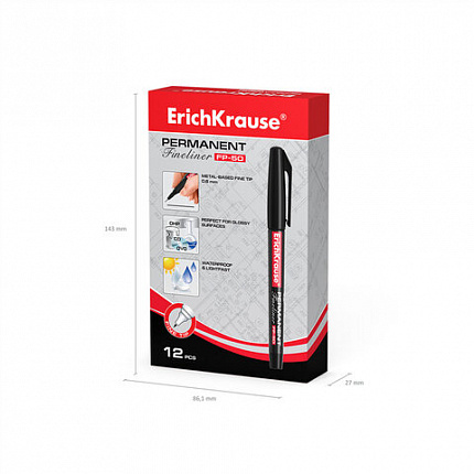 Ручка капиллярная (линер) ERICH KRAUSE "FP-50", ЧЕРНАЯ, линия 0,6 мм, 37068
