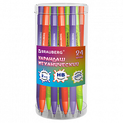 Карандаш механический цанговый 2 мм, с принтом кросс-серия МОНСТРИКИ, BRAUBERG, HB, встроенная точилка, корпус ассорти, 182111