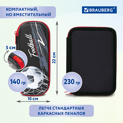 Пенал BRAUBERG, 1 отделение, 1 откидная планка, ЭВА, 22х10х5 см, "Гол", 270701