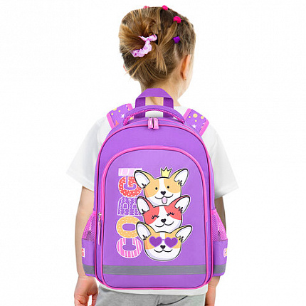 Рюкзак ПИФАГОР SCHOOL, 1 отделение, 3 кармана, "Corgi queen", 38x28х14 см, 272085