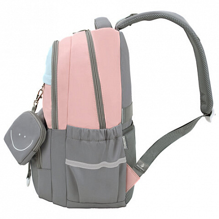 Рюкзак SNOOBAG (СНУБЭГ) PROACTIVE с кошельком, 2 отделения, Smile, серо-розовый, 40х29х17 см, 274445