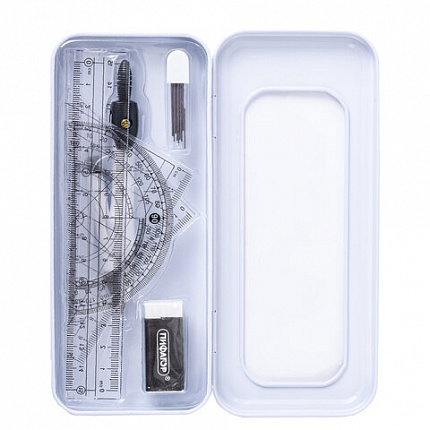 Готовальня ПИФАГОР, 8 предметов: циркуль 120 мм, чертежные принадлежности, металлический пенал, 210859