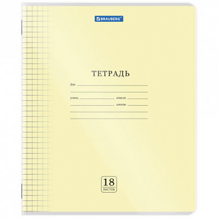 Тетрадь обложка пластик (прозрачный) 18 л., клетка, BRAUBERG "Smart Cover", АССОРТИ (в спайке), 405030