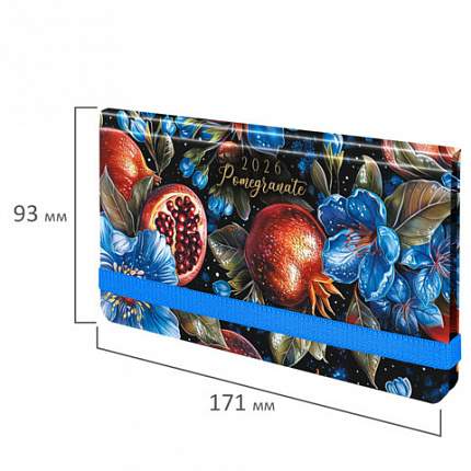 Еженедельник датированный 2026 с резинкой 171х93 мм, BRAUBERG, твердый, УФ-ЛАК, 64 л., "Гранат", 117351