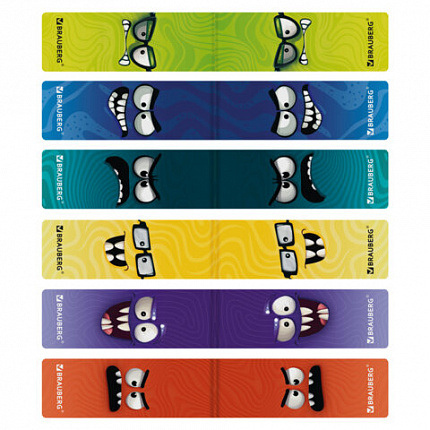 Закладки для книг МАГНИТНЫЕ, BRAUBERG "CUTE MONSTERS", набор 6 штук, 60x20 мм, 116995