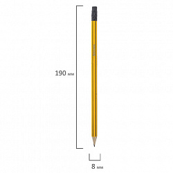 Карандаш чернографитный BRAUBERG, 1 шт., НВ, с ластиком, корпус желтый с черными полосами, заточенный, 180614
