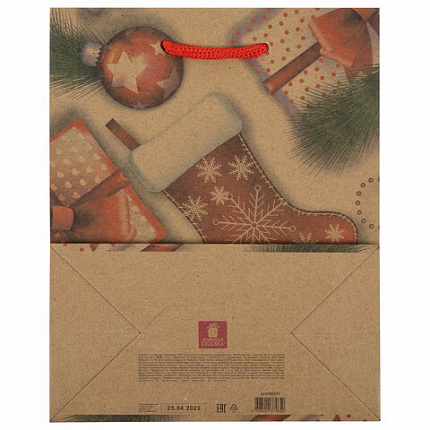 Пакет подарочный (1 штука) новогодний 18x10x23 см, ЗОЛОТАЯ СКАЗКА "Christmas Kraft", глиттер, 608235