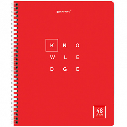 Тетрадь А5 48 л. BRAUBERG, гребень, клетка, обложка картон, "Knowledge" (микс в спайке), 404339