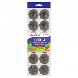 Губки (мочалки) металлические, спиральные, 12х15 г, КОМПЛЕКТ 12 шт., для посуды, гриля, плиты, LAIMA, 606658