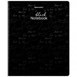 Тетрадь А5, 48 л., BRAUBERG, скоба, клетка, матовая ламинация, выборочный лак, "Black" (микс в спайке), 404375