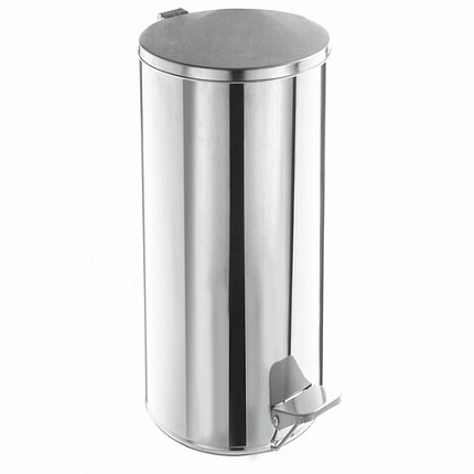 Урна для мусора с педалью 50 литров, УСИЛЕННОЕ, кольцо под мешок, хром, нержавеющая сталь, ТИТАН