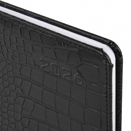 Еженедельник датированный 2026 А5 145х215 мм, BRAUBERG "Party", под кожу, черный, 117180