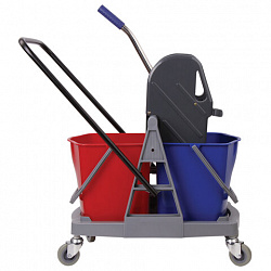 Тележка уборочная BRABIX, 2 съемных ведра 17 л, механический отжим, пластиковый каркас, 606660