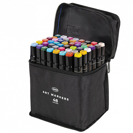 Маркеры для скетчинга двусторонние, НАБОР 48 шт., текстильный чехол, WBZ, 152573