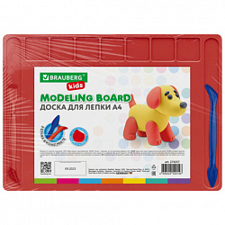 Доска для лепки А4, 280х200 мм, BRAUBERG KIDS, красная, 7 отделений для пластилина, 2 стека, 274257