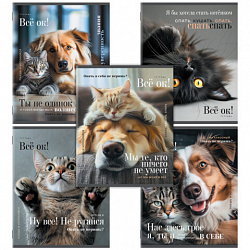 Тетрадь А5 48 л. STAFF "College", скоба, клетка, офсет №2 ЭКОНОМ, обложка картон, "ПУШИСТЫЕ ДРУЗЬЯ", 405627