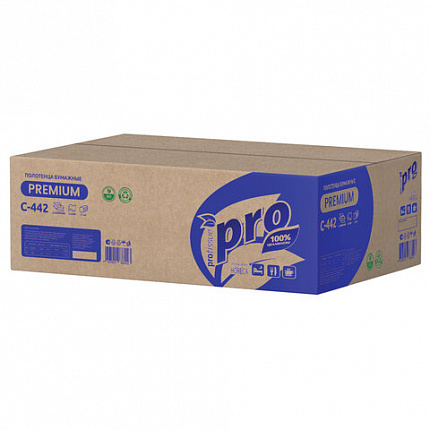 Полотенца бумажные 200 шт, PROtissue (H2) PREMIUM, 2-сл. белые, КОМПЛЕКТ 21 пач, 24х21,5,Z-слож,С442