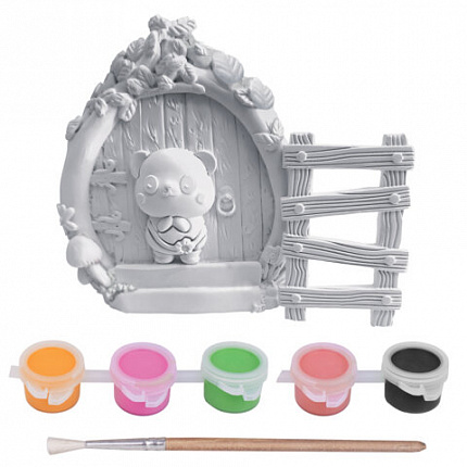 ПАННО ИЗ ГИПСА "СКАЗОЧНАЯ ДВЕРЦА", с красками и кистью для росписи, ассорти, BRAUBERG KIDS, 666013