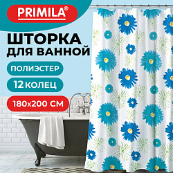 Шторка для ванной ПОЛИЭСТЕР, 180х200 см, кольца в комплекте, ЦВЕТЫ, PRIMILA (ПРИМИЛА), 700082