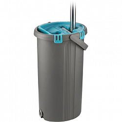 Швабра с отжимом и ведром 8л/7л двухкамерное, насадка из микрофибры карманы с 2-х сторон, серый, Light Mop, MILEY, 901-618