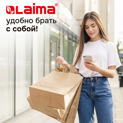 Крафт-пакет бумажный 24х14х29 см, КОМПЛЕКТ 50 шт., плоские ручки, плотность 90 г/м2, LAIMA ECO CRAFT, 609687