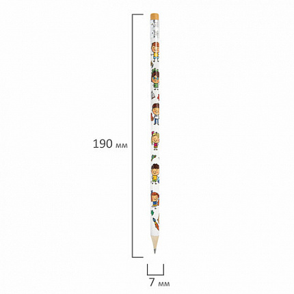 Карандаш чернографитный ПИФАГОР "ЭНИКИ-БЕНИКИ", 1 шт., HB, с ластиком, корпус ассорти, 181787