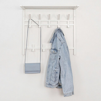 Вешалка настенная с полкой 2 яруса "Торонто-22", 585х670х270 мм, 9 крючков, металл, белая, ВСПТ22 Б