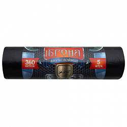 Мешки для мусора 360 л, ПРОЧНЫЕ черные, в рулоне 5 шт., ПВД 60 мкм, 2-слойные, 120x160 см, "БРОНЯ", ВР-0015