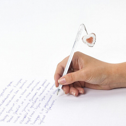 Ручка с подвеской шариковая ЮНЛАНДИЯ "Хрустальное сердце", детали ассорти, СИНЯЯ, пишущий узел 0,7 мм, 143792