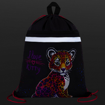 Мешок для обуви BRAUBERG, с петлей, светоотражающая полоса, 2 отделения, 46х36 см, Leopard, 272395