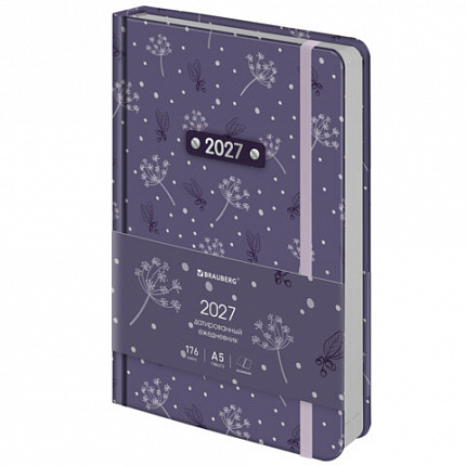 Ежедневник датированный 2027 А5 138x213мм BRAUBERG Vista Vibe, под кожу, резинка-фиксатор, фиолетовый, 117944