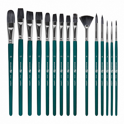 Кисти художественные набор 15 шт + мастихин в пенале, синие, синтетика, BRAUBERG ART
