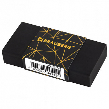 Ластик BRAUBERG "GOLDEN BLACK", 50х24х10 мм, прямоугольный, картонный держатель, экологичный ПВХ, ассорти, 272728