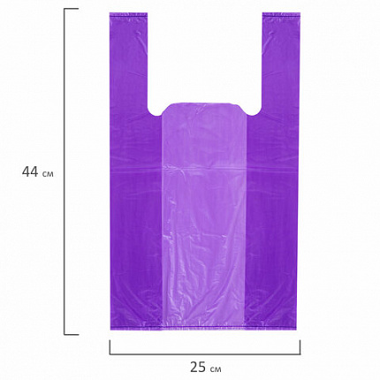 Пакет "майка" КОМПЛЕКТ 100 штук, 25+13х44, ПНД фиолетовый, 13 мкм, LAIMA, 700795