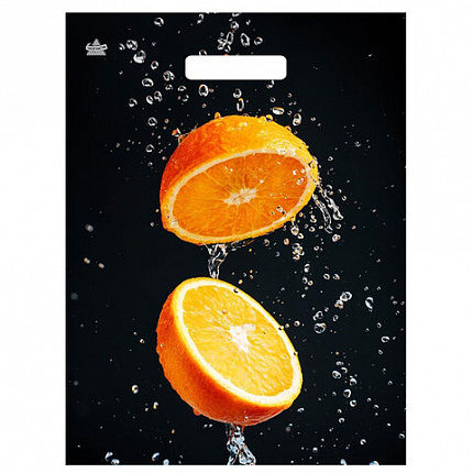 Пакет с вырубной ручкой ПВД ламинированный, 40х31 см, "Апельсиновый взрыв", 60 мкм, н00269308
