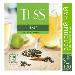 Чай TESS "Lime" зеленый с цедрой цитрусовых, 100 пакетиков в конвертах по 1,5 г, 0920-09