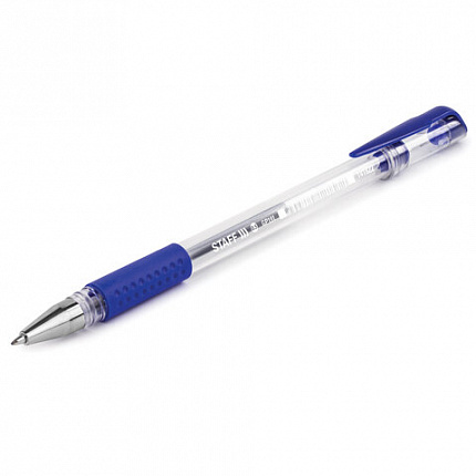 Ручка гелевая с грипом STAFF "EVERYDAY" GP-191, СИНЯЯ, корпус прозрачный, узел 0,5 мм, линия письма 0,35 мм, 141822