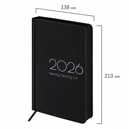 Ежедневник датированный 2026 А5 138x213 мм, BRAUBERG "Vista", под кожу, твердый, "Black coal", 117460