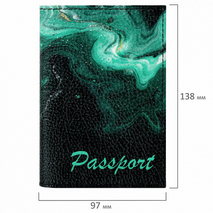 Обложка для паспорта натуральная кожа флоттер, принт "Дым", цвет черный, BRAUBERG, 238869