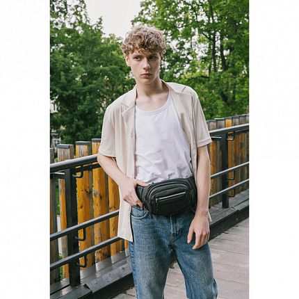 РЕЗЕРВ Сумка на пояс PROMPT, два отделения, светоотражающая молния, черная, 35х13,5х4, 273922