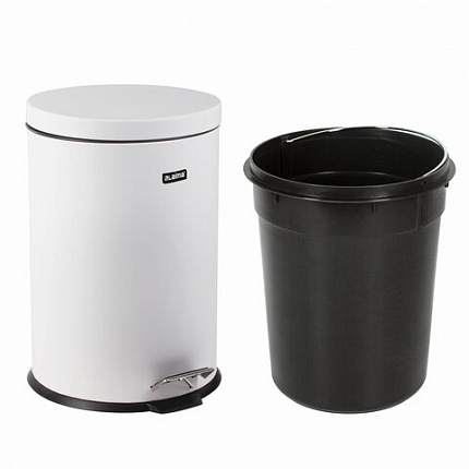 Ведро мусорное с педалью 12 литров "Classic", БЕЛОЕ ГЛЯНЦЕВОЕ, металлическое, со съемным внутренним ведром, LAIMA, 604948