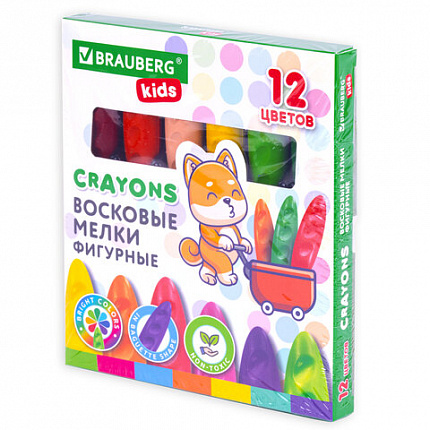 Восковые мелки фигурные BRAUBERG KIDS "Батоны", 12 цветов, 273093