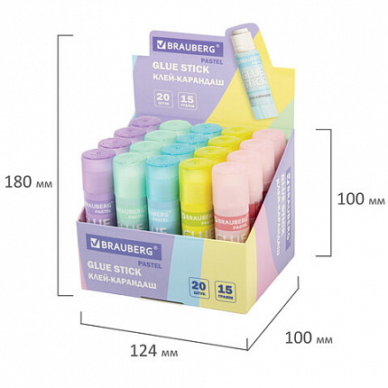 Клей-карандаш в пастельном корпусе BRAUBERG PASTEL, 15 г, PVP-основа, ассорти, 271249