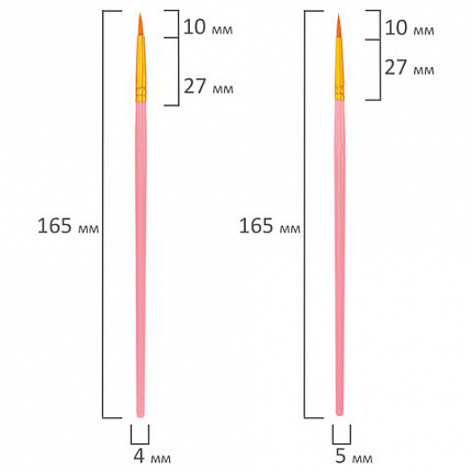 Кисти набор 10 шт., синтетика, розовые, № 2/0-8 (Круглые; Овальные; Плоские; Лайнеры), WBZ, 201088