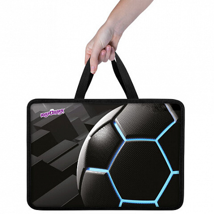 Папка на молнии с ручками ЮНЛАНДИЯ А4, 1 отделение, пластик, 80 мм, "Soccer ball", 274489