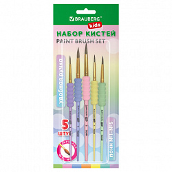Кисти c EVA-вставкой ПОНИ набор 5 шт. (круглые №1, 2, 3, 4, 5), блистер, BRAUBERG KIDS, 201092