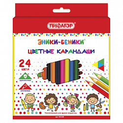 Карандаши цветные ПИФАГОР "ЭНИКИ-БЕНИКИ", 24 цвета, классические, заточенные, 181348